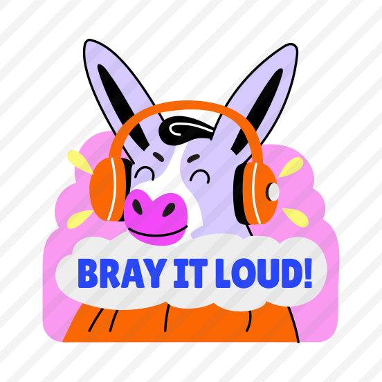 Listening Music, Donkey, Animal, Enjoying, Typography, preview