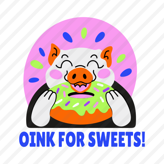 Pig Eating, Donut, Pet, Animal, Typography preview