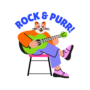 Playing Guitar, Musician, Cat Character, Animal, Typography icon