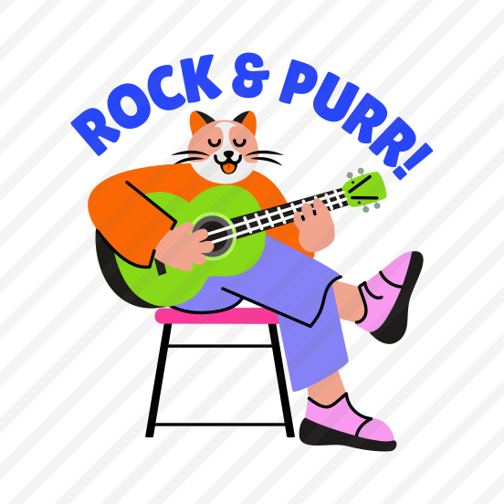Playing Guitar, Musician, Cat Character, Animal, Typography preview