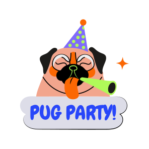 Pug Party, Dog, Pet, Animal, Typography icon