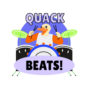 Quack Beats, Drummer, Duck, Musician, Typography icon