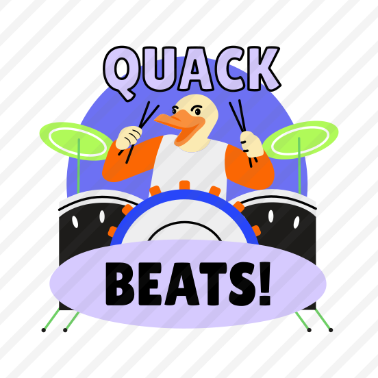 Quack Beats, Drummer, Duck, Musician, Typography preview