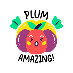 Amazing Plum, Shocked, Fruit, Cartoon, Typography icon