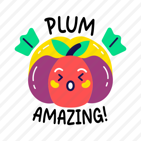 Amazing Plum, Shocked, Fruit, Cartoon, Typography preview