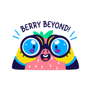 Berry Beyond, Binoculars, Fruit, Cartoon, Typography icon