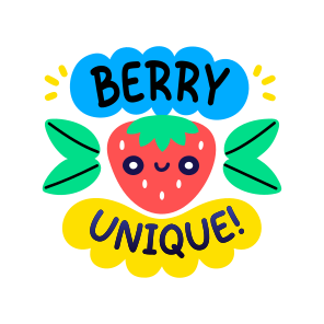 Berry Unique, Strawberry, Fruit, Cartoon, Typography icon