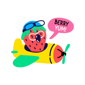 Berry Yum, Strawberry, Fruit, Cartoon, Typography icon