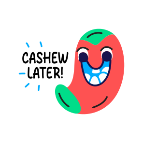 Cashew Character, Smiling, Dry Fruit, Cartoon, Typography icon