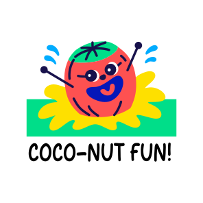Coconut Fun, Excitement, Fruit, Cartoon, Typography icon