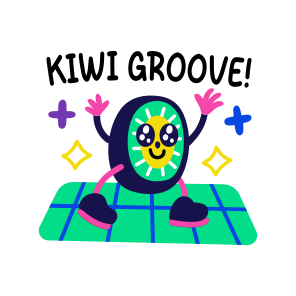 Dancing Kiwi, Enjoying, Fruit, Cartoon, Typography icon