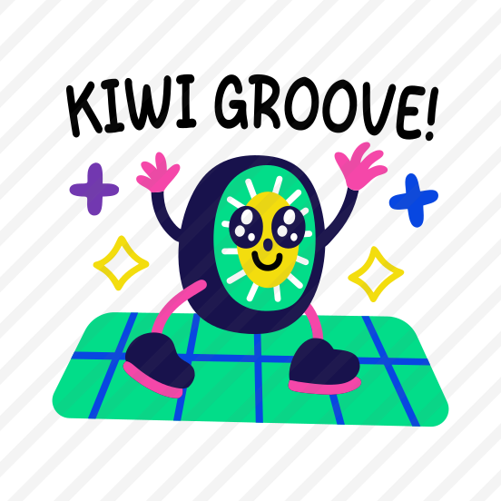 Dancing Kiwi, Enjoying, Fruit, Cartoon, Typography preview