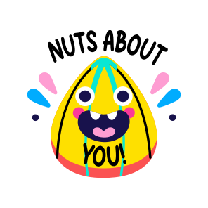 Funny Nut, Crazy, Dry Fruit, Cartoon, Typography, icon