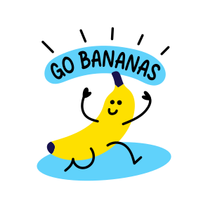 Go Bananas, Running, Fruit, Cartoon, Typography icon