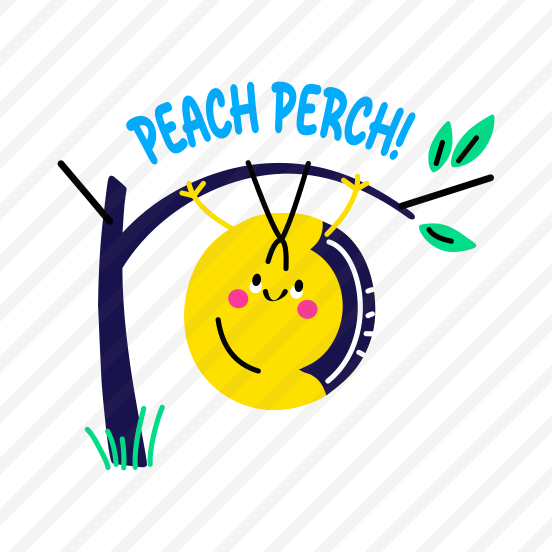 Hanging Peach, Branch, Fruit, Cartoon, Typography preview