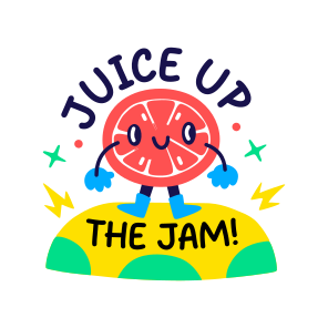 Juice Fruit, Smiling, Cartoon, Typography, Lettering icon