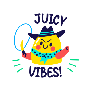 Juicy Vibes, Fruit, Cartoon, Typography, Character icon