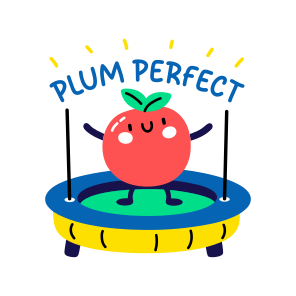 Jumping Plum, Enjoying, Fruit, Cartoon, Typography icon
