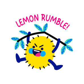 Lemon Rumble, Playing, Fruit, Cartoon, Typography icon
