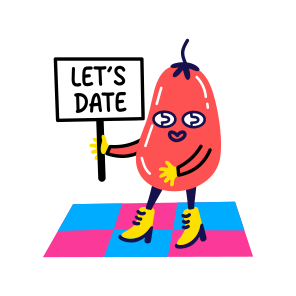 Lets Date, Dancing, Fruit, Cartoon, Placard icon