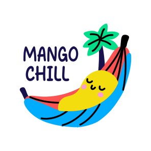 Mango Chill, Sleeping, Fruit, Cartoon, Typography icon