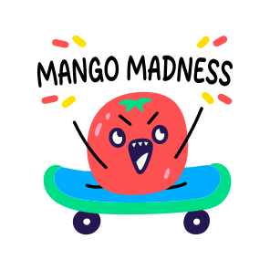 Mango Madness, Skating, Fruit, Cartoon, Typography icon