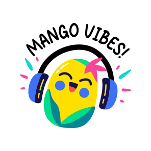 Mango Vibes, Listening Music, Fruit, Cartoon, Typography icon