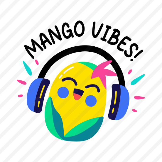 Mango Vibes, Listening Music, Fruit, Cartoon, Typography preview