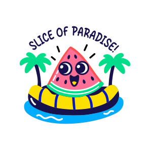 Melon Slice, Floating, Fruit, Cartoon, Typography icon