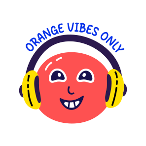 Orange Vibes, Listening Music, Fruit, Cartoon, Typography icon