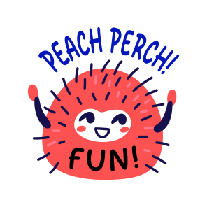 Peach Fun, Enjoying, Fruit, Cartoon, Typography icon