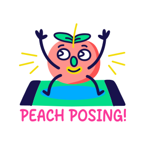 Peach Posing, Smiling, Fruit, Cartoon, Typography icon