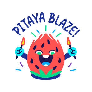 Pitaya Blaze, Dragon Fruit, Cartoon, Typography icon