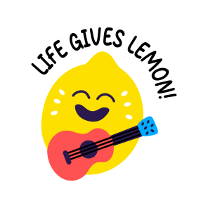 Playing Guitar, Lemon, Fruit, Cartoon, Typography icon