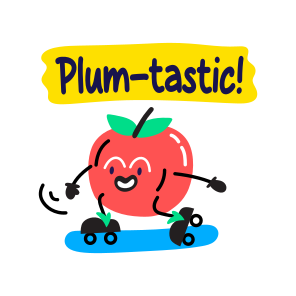 Plum Fruit, Skating, Cartoon, Typography, Lettering icon