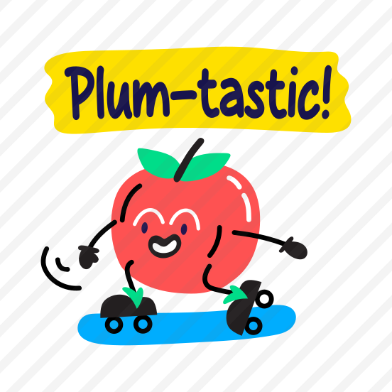 Plum Fruit, Skating, Cartoon, Typography, Lettering preview