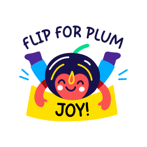 Plum Joy, Happy, Fruit, Cartoon, Typography icon