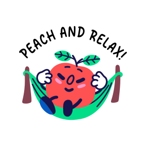 Relaxing Peach, Resting, Fruit, Cartoon, Typography icon