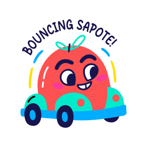 Sapote Fruit, Riding, Cartoon, Typography, Lettering, icon