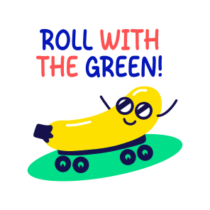 Skating Banana, Fruit, Cartoon, Typography, Lettering icon