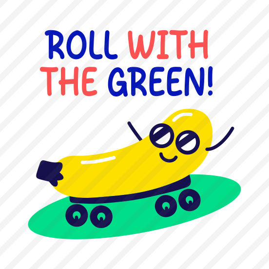 Skating Banana, Fruit, Cartoon, Typography, Lettering preview