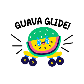 Skating Guava, Fruit, Cartoon, Typography, Lettering icon