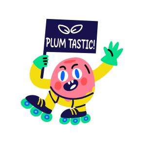 Skating Plum, Enjoying, Fruit, Cartoon, Typography icon