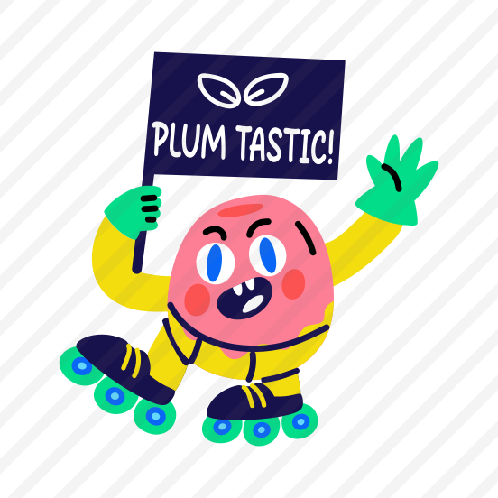 Skating Plum, Enjoying, Fruit, Cartoon, Typography preview