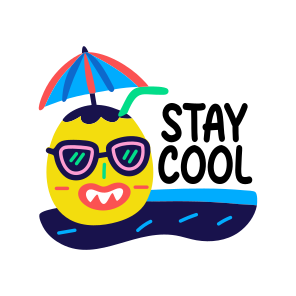 Stay Cool, Coconut Drink, Fruit, Cartoon, Typography icon