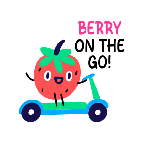 Strawberry, Riding, Fruit, Cartoon, Typography icon