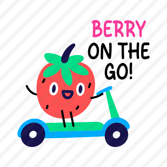 Strawberry, Riding, Fruit, Cartoon, Typography preview