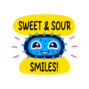 Sweet And Sour, Smiling, Fruit, Cartoon, Typography, icon