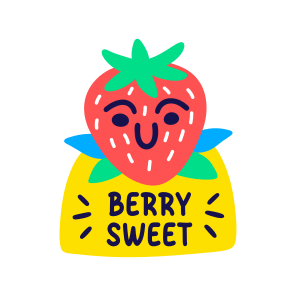 Sweet Berry, Smiling, Fruit, Cartoon, Typography icon