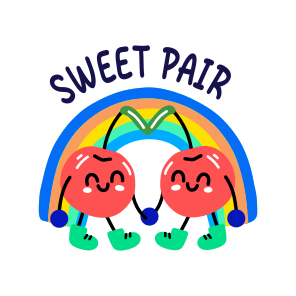 Sweet Pair, Cherries, Fruit, Cartoon, Typography icon